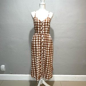 A New Day Brown White Checkered Gingham Maxi Dress